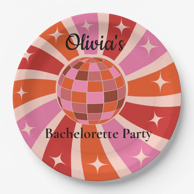 Custom Retro Disco ball Bachelorette party  Paper Plate (Front)