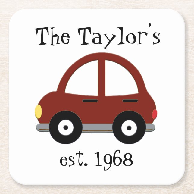 Custom Retro Family Car Square Paper Coaster (Front)