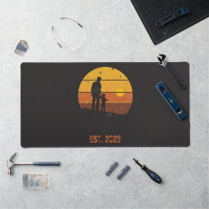 Custom Retro Father's Day Sunset Silhouette Desk Mat