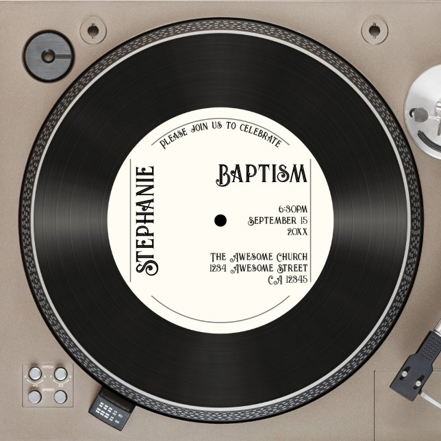 Custom Retro Faux Vinyl Record Baptism Invitation (Creator Uploaded)