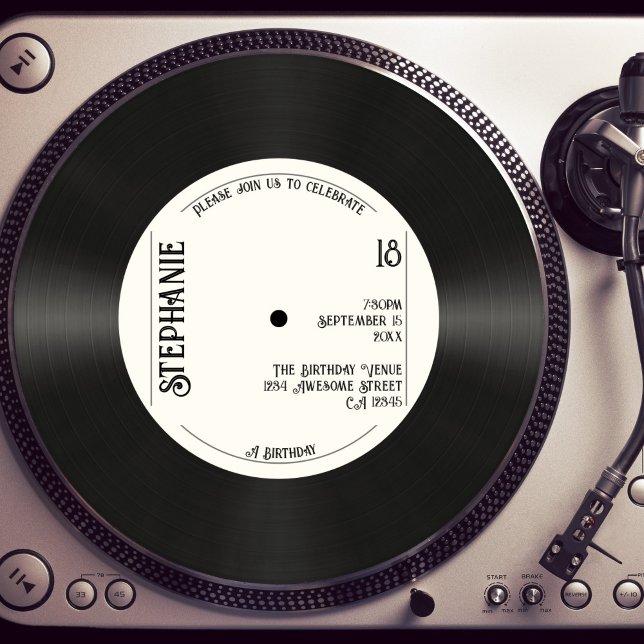 Custom Retro Faux Vinyl Record Music 18th Birthday Invitation (Creator Uploaded)