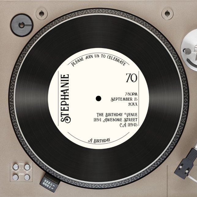 Custom Retro Faux Vinyl Record Music 70th Birthday Invitation (Creator Uploaded)