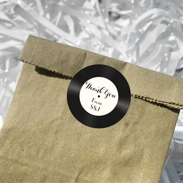 Custom Retro Faux Vinyl Record Music Thank You Classic Round Sticker (Creator Uploaded)