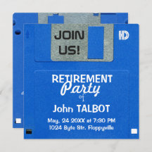 Custom Retro Floppy Disc Retirement Party invite
