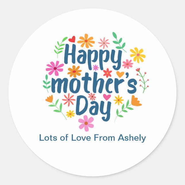 Custom Retro Floral Happy Mothers Day  Classic Round Sticker (Front)