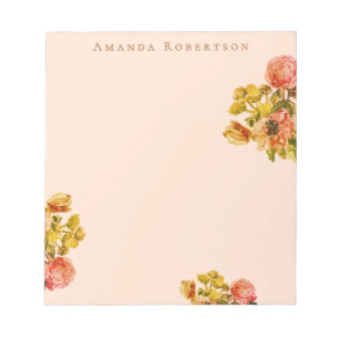 Custom Retro Floral Pastel Peach Watercolor Flower Notepad