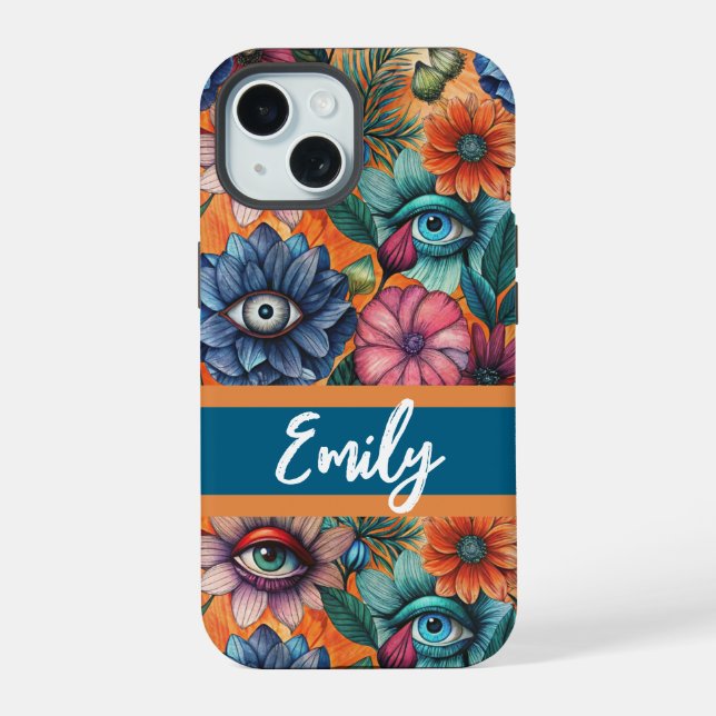 Custom Retro Floral Pattern iPhone 15 Case (Back)