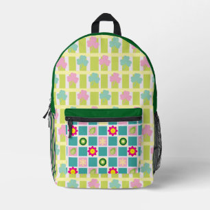 Custom Retro Floral Pattern Personalised Kids Back Printed Backpack