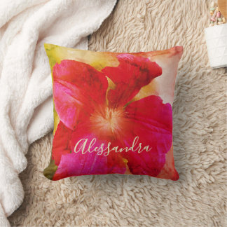 Custom Retro Floral Watercolor Red Wildflower Chic Cushion