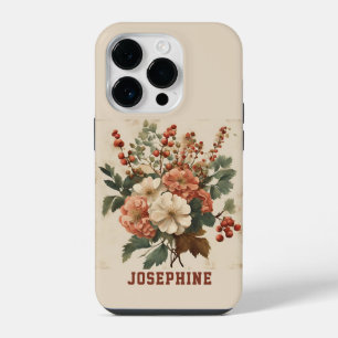 Custom Retro Flowers Hawthorn iPhone 14 Tough Case