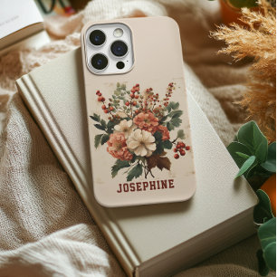 Custom Retro Flowers Hawthorn iPhone 14 Tough Case