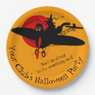 Custom Retro Flying Witch Halloween Paper Plates