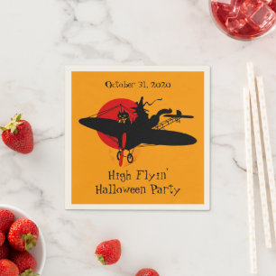 Custom Retro Flying Witch Party Napkins