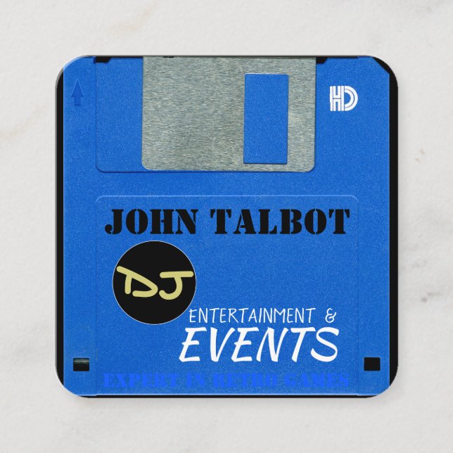 Custom Retro Game Floppy Disc 3 Square Business C Card (Front)