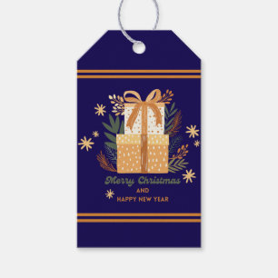 Custom Retro Gold "Merry Christmas" Gold Wrapped  Gift Tags