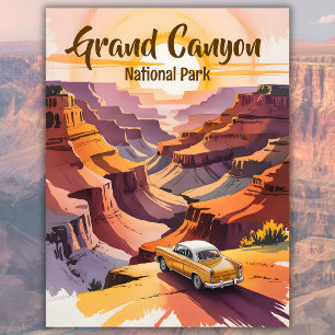 Custom Retro Grand Canyon Watercolor Road Trip Car Postcard