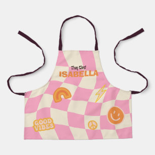 Custom Retro Groovy Checkerboard Customizable Name Apron
