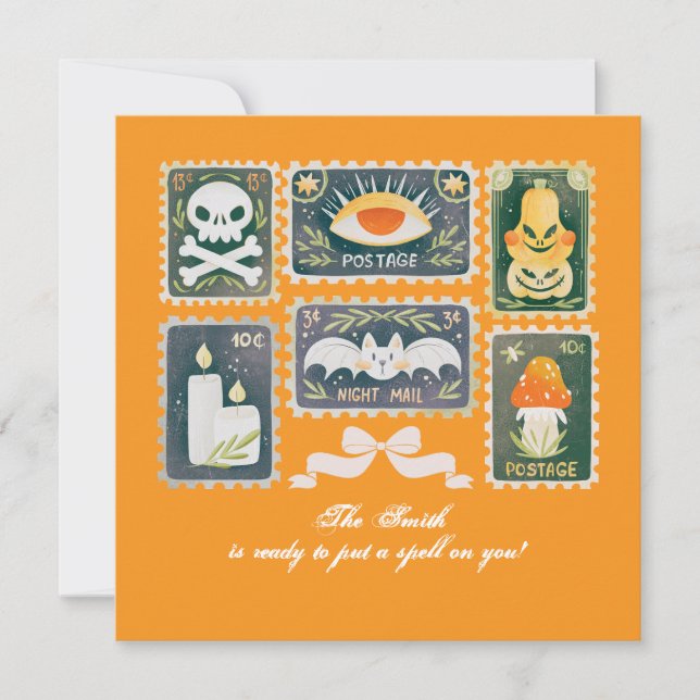 Custom Retro Halloween Spooky Season Pumpkin Stamp (Front)