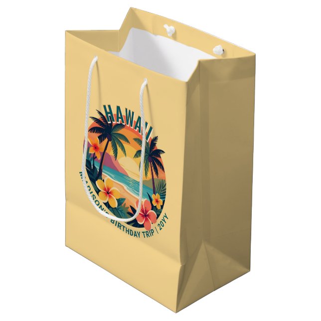 Custom Retro Hawaii Tropical Beach Party Medium Gift Bag (Front Angled)