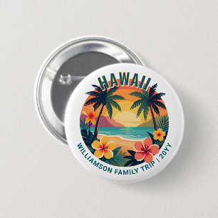 Custom Retro Hawaii Tropical Vacation Family Trip 6 Cm Round Badge