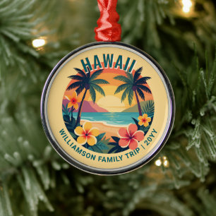 Custom Retro Hawaii Tropical Vacation Family Trip Metal Tree Decoration