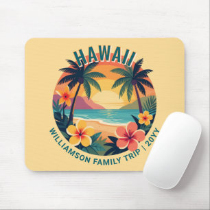 Custom Retro Hawaii Tropical Vacation Family Trip Mouse Mat