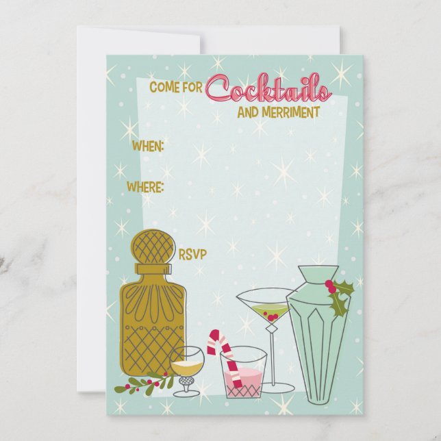 Custom Retro Holiday Cocktail Party Invitation (Front)