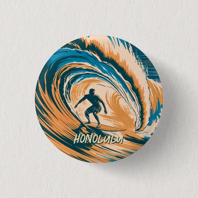 Custom Retro Honolulu Hawaii Surfer Surfing Ocean 3 Cm Round Badge (Front)