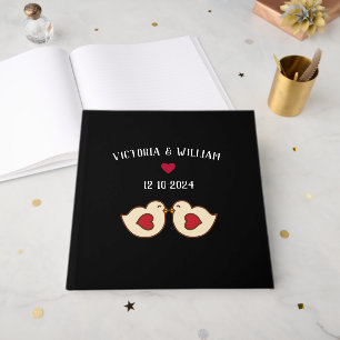 Custom Retro Love Birds Wedding Guest Book