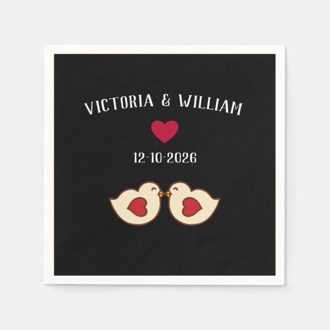 Custom Retro Love Birds Wedding Napkins  (Front)