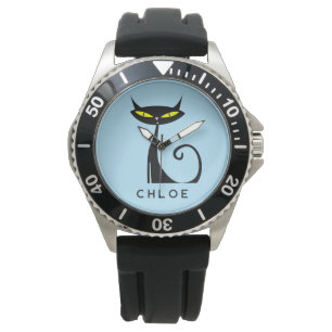 Custom Retro Mid Century Modern Atomic Black Cat Watch