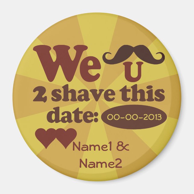 Custom Retro Mustache Save-The-Date magnet (Front)
