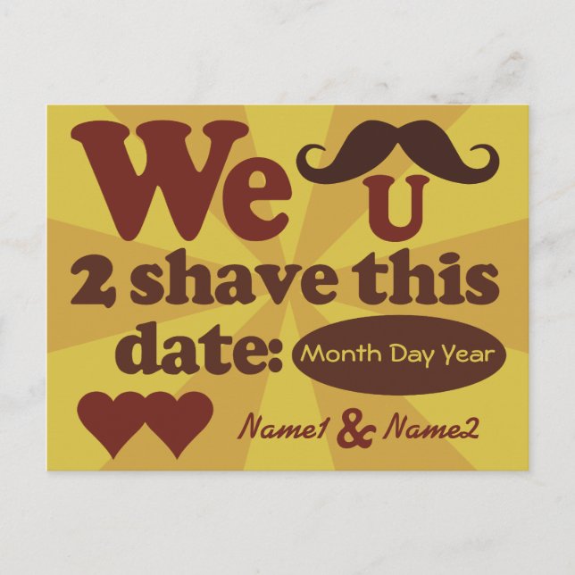 Custom Retro Mustache Save-The-Date postcard (Front)