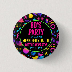 Custom Retro Neon 80’s Birthday – Fun Adult  3 Cm Round Badge