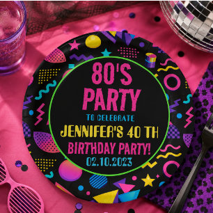 Custom Retro Neon 80’s Birthday – Fun Adult Paper Plate