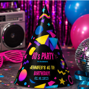 Custom Retro Neon 80's Birthday Party Hat