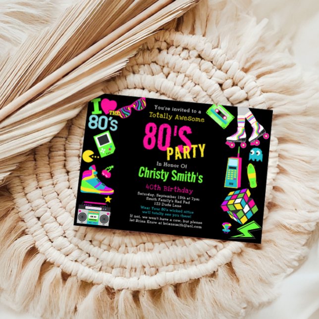Custom Retro Neon 80's Birthday Party Invitation (Creator Uploaded)