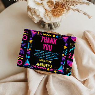 Custom Retro Neon 80's Birthday Party Thank You Card