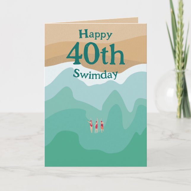 Custom Retro Open Water Swimming 40th Birthday  Card (Front)