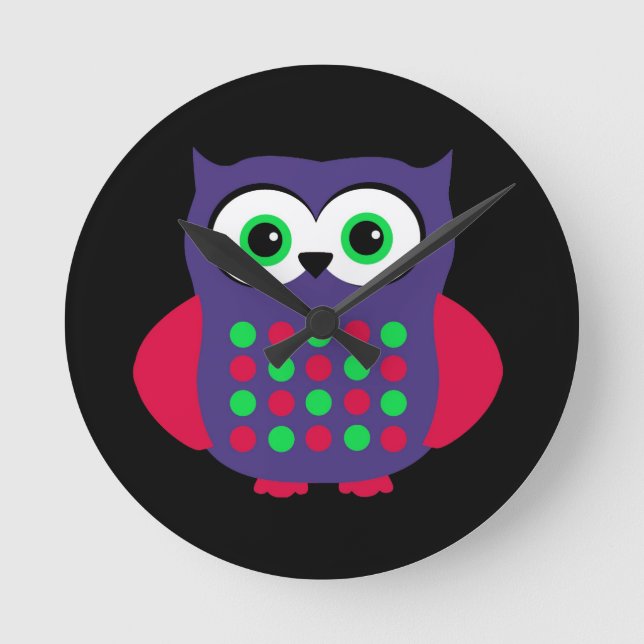 Custom Retro Owl Round Clock (Front)