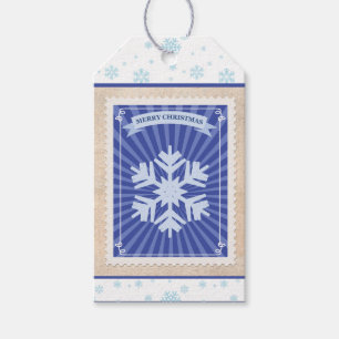 Custom Retro Paper Stamp Merry Christmas Snowflake Gift Tags