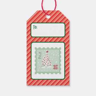 Custom Retro Paper Stamp Post Snow Christmas Trees Gift Tags