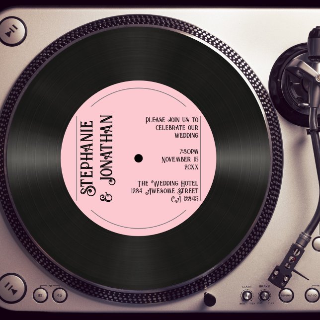Custom Retro Pink Faux Vinyl Record Wedding Invitation (Creator Uploaded)