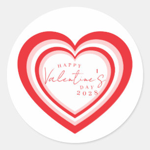 Custom Retro Pink Red Heart Valentines Day Classic Round Sticker