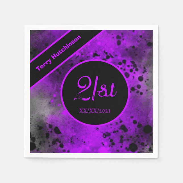 Custom Retro Purple Paint Splatter  Napkin (Front)