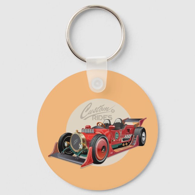 Custom retro race car concept key ring (Front)
