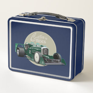Custom retro race car concept metal lunch box