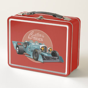 Custom retro race car concept metal lunch box