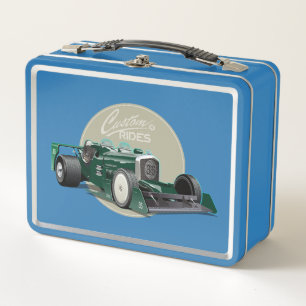 Custom retro race car concept metal lunch box
