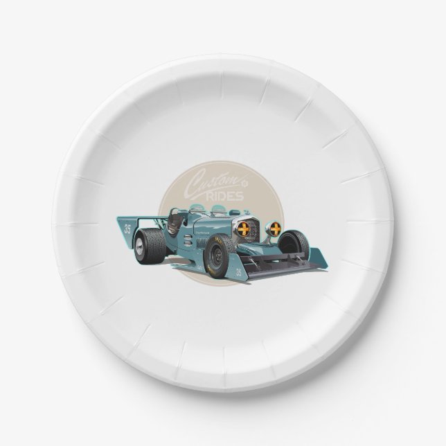 Custom retro race car concept paper plate (Front)